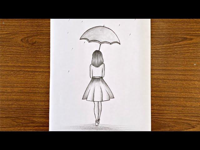 How to draw a girl with umbrella step by step / Easy drawing for girls step by step