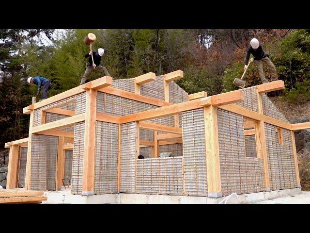 How to build a beautiful wooden house. Amazing woodworkers teamwork!