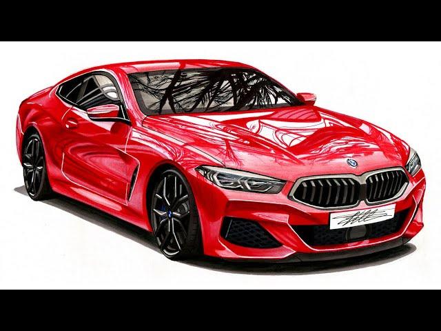 Realistic Car Drawing - 2018 BMW M850i xDrive - Time Lapse