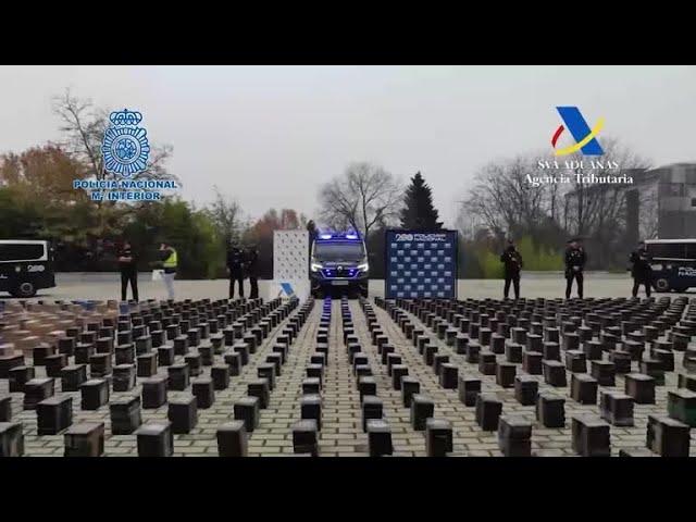 WATCH: Drone footage of 11 tonnes of cocaine displayed by Spanish police