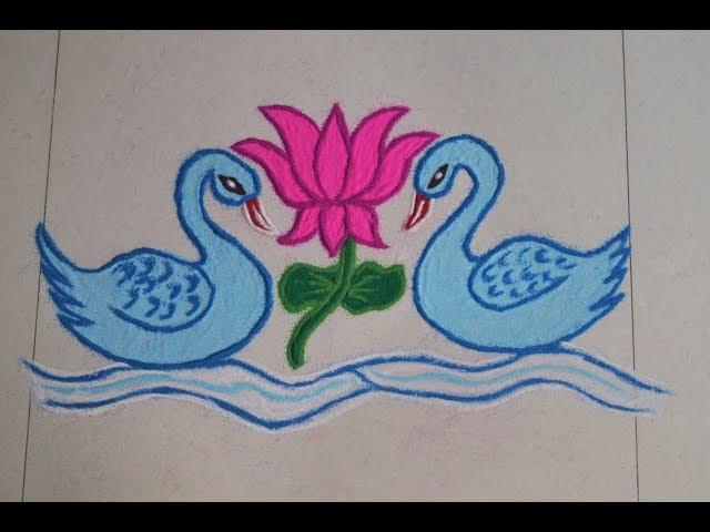 Vasant Panchami Rangoli Designs 2020 || Lotus Flower Rangoli