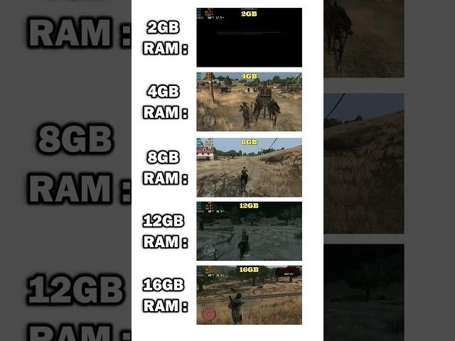 RDR1 2GB RAM VS 4GB RAM VS 8GB RAM VS 16GB RAM #pcbuild #pc #pcgaming #gamingpc #gpu #graphics