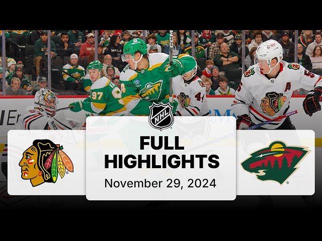 Blackhawks vs. Wild | November 29, 2024 | NHL Highlights