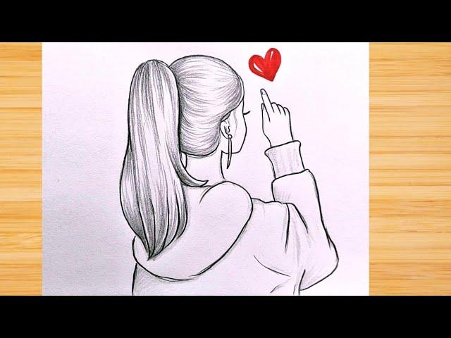 How to draw a Korean heart for a Tumblr girl / simple and pretty pencil drawing