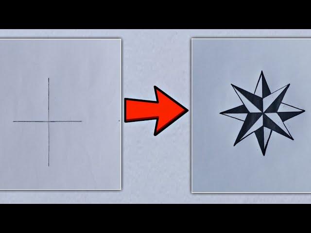 3D - Star Drawing from + | Easy Step by Step Tutorial | Star |