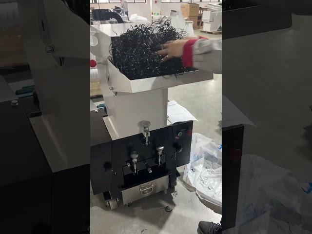 Case of plastic chips being crushed by GP300 plastic crusher