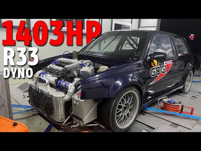 1403 HP BRUTAL GOLF MK3 A59 R33 TURBO DYNO @ GOGI RACING RS