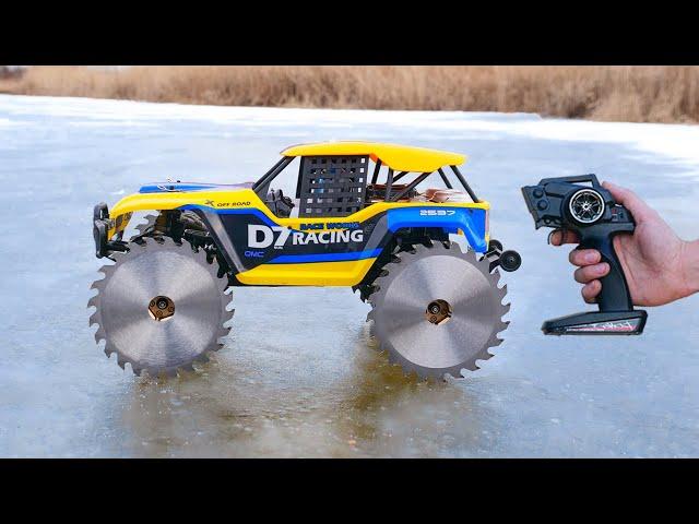 Experiment: RC Truck Saw Blade Wheels on Ice