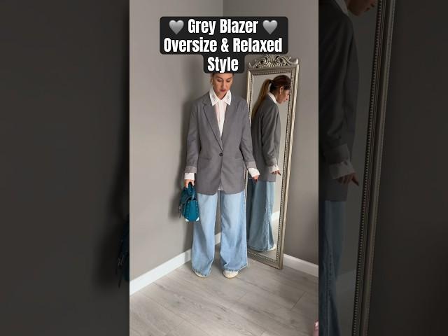 🩶GREY BLAZER🩶 #stylingtips #outfitstyling #widelegjeans #blazerstyle #widelegpants #fashiontrends