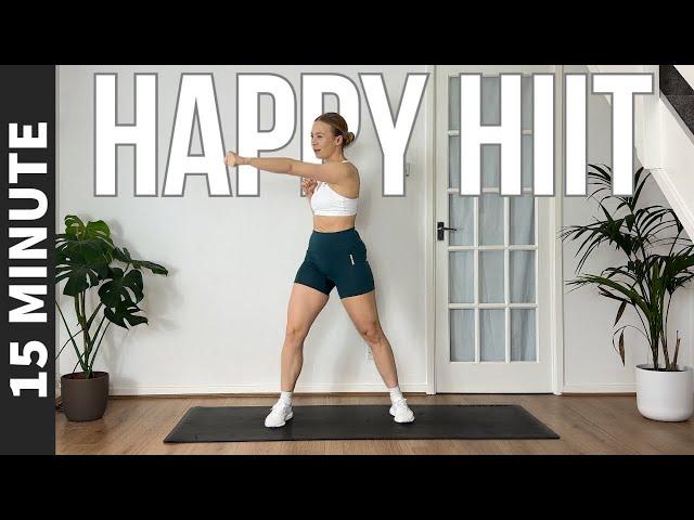 15 MIN HAPPY HIIT WORKOUT - all standing, no jumping (warm up & cool down included)