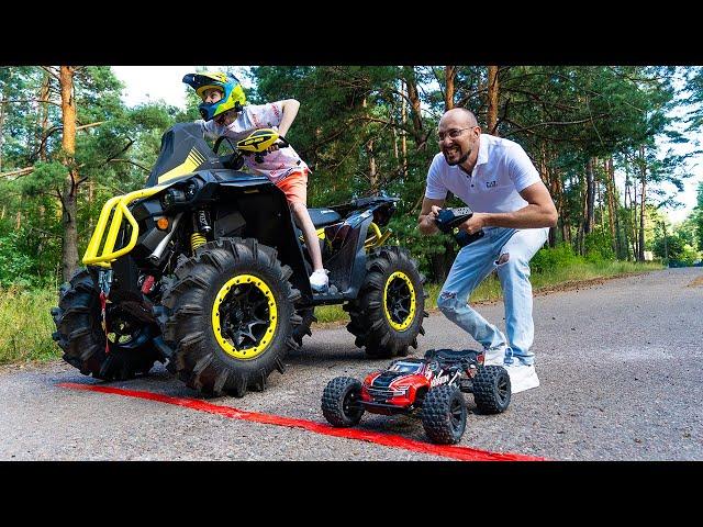 TOY car vs ATV BRP!!!ИГРУШЕЧНАЯ машинка VS квадроцикл BRP!!!