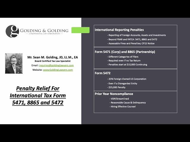 Penalty Relief for International Reporting Forms 5471, 5472 & 8865 (Golding & Golding)