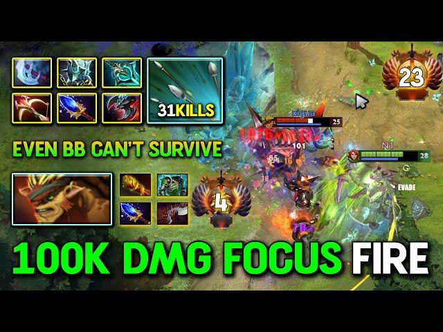 WTF 100K DMG FOCUS FIRE Windranger 31Kills Max Slotted Item Even Bristleback Can't Survive DotA 2