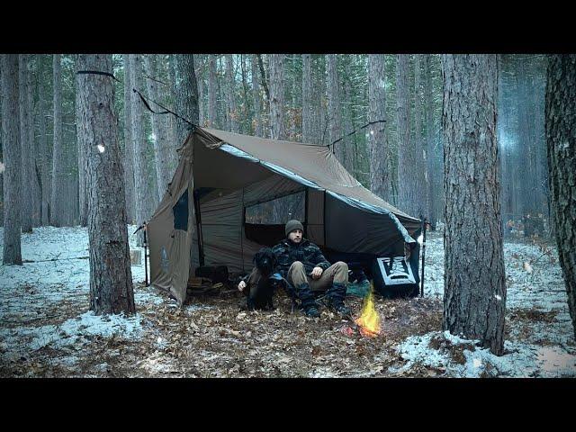 Solo Hot Tent Camping in Late Winter Snow | Michigan Backcountry