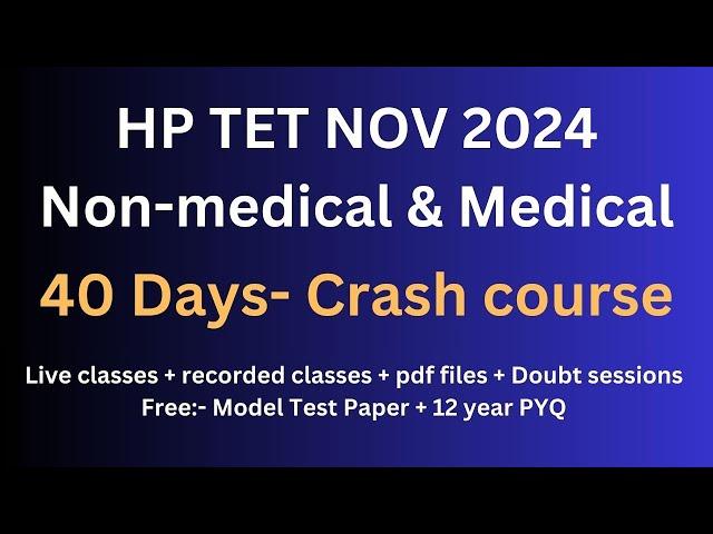 HP TET Non medical crash course November Tet 2024 //HP TET medical crash course November Tet 2024