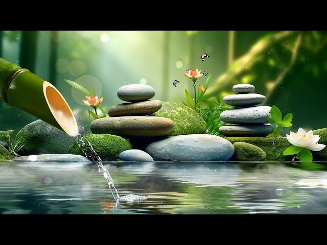 Relaxing Music with Birds Singing - Bamboo Water Fountain & Piano Music, Stress Relief, Deep Sleep