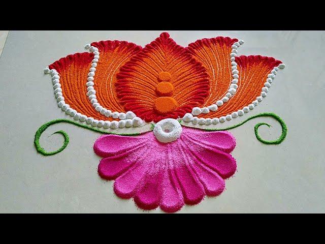 Beautiful multicoloured lotus flower rangoli design/ satisfying sand art/Sangita Rangoli