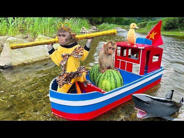 Farmer Bim Bim takes baby monkey Obi and duckling to go fishing  Videos Compilation!