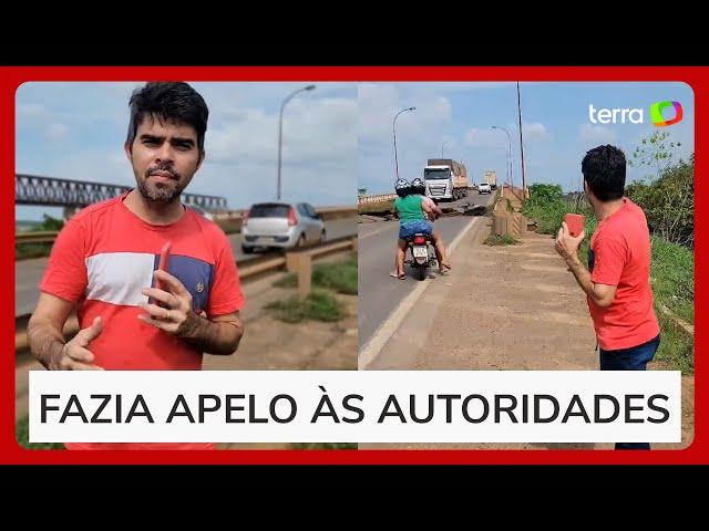 Vereador que fazia denúncia flagra o momento em que ponte desaba entre o Maranhão e o Tocantins