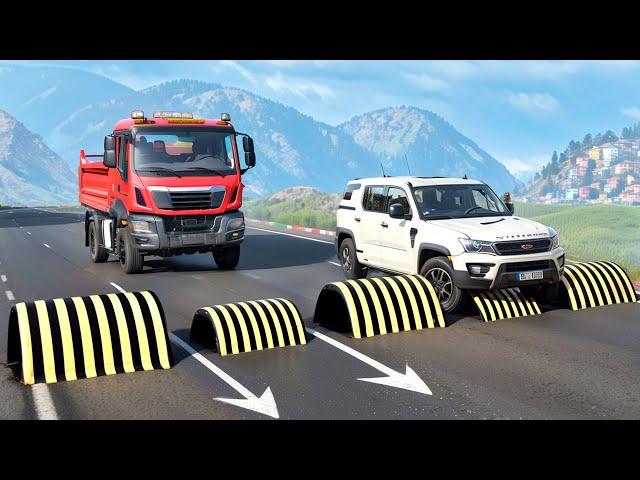 Cars vs. Weird Speed Bumps, Rail Tracks, and Log Barriers ▶️ BeamNG Drive