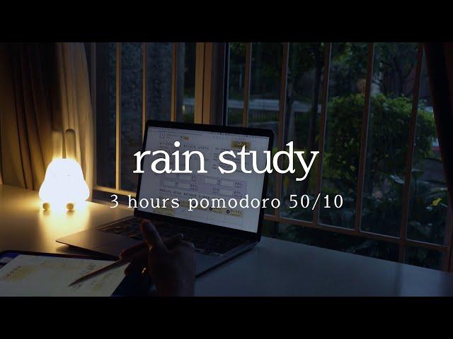 3 hours study with meㅣ️ rain +  sunset | pomodoro 50/10 | rain sound for study