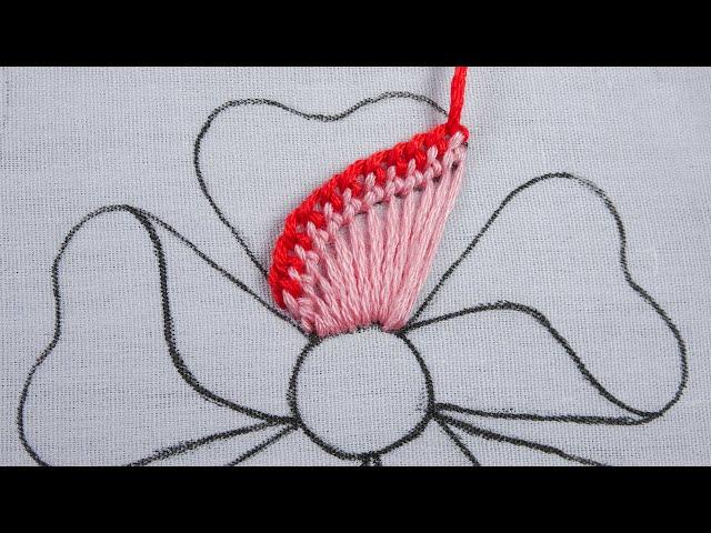 hand embroidery open fluffy feather petal flower design with easy buttonhole stitch