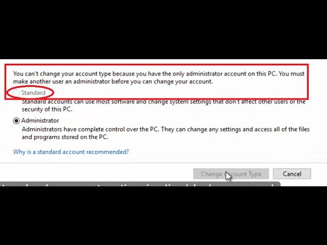 Cannot change account type to standard - How to Fix (Standard account type option disabled)