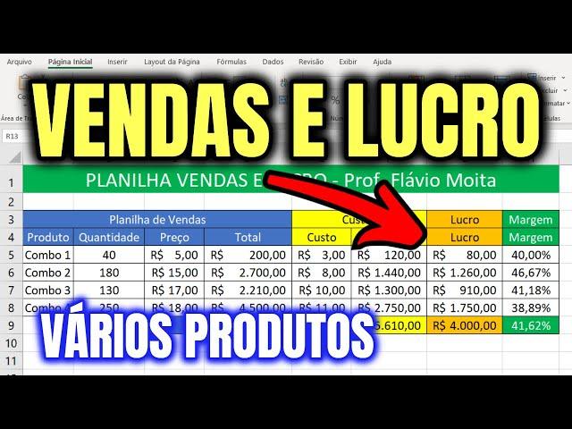 Como Criar uma Planilha de Vendas e Lucros no Excel - Margem Individual e Total