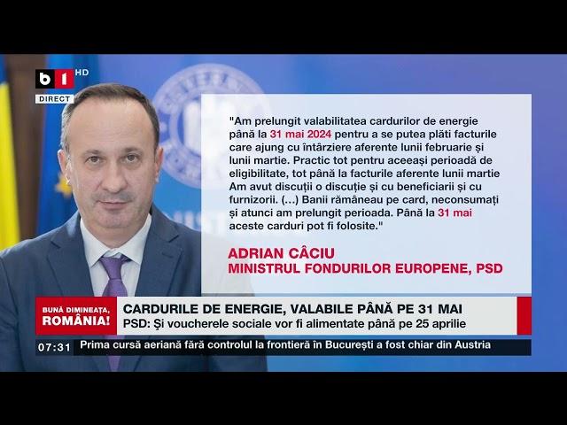 CARDURILE DE ENERGIE, VALABILE PÂNĂ PE 31 MAI_Știri B1TV_1 apr. 2024