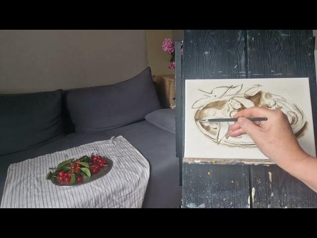 Вишни. Живопись для начинающих.