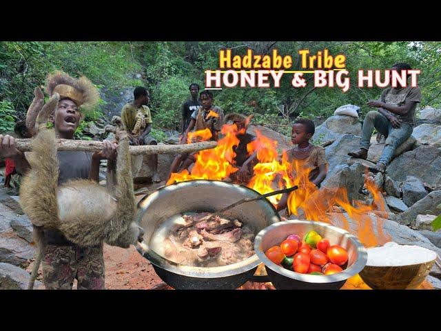 Thrilling Male Baboon Hunt & Cooking In The Wild With Hadzabe tribe Bush People || Hunters