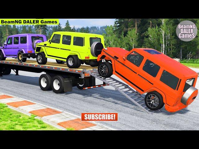 Flatbed Trailer Cars Transportation with Truck - Pothole vs Car #449 BeamNG DALER Games