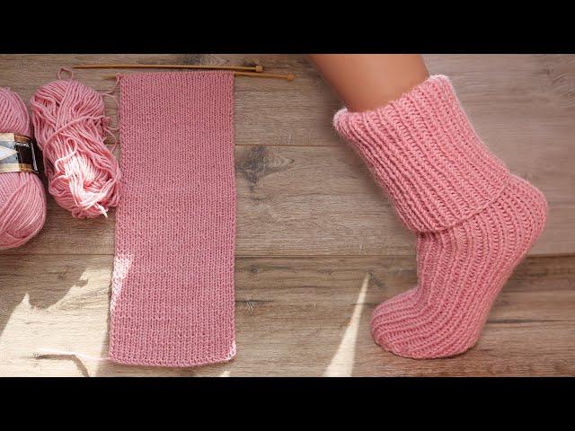 Носки для новичков на двух спицах  Knitting easy socks on two needles (tutorial for BEGINNER)