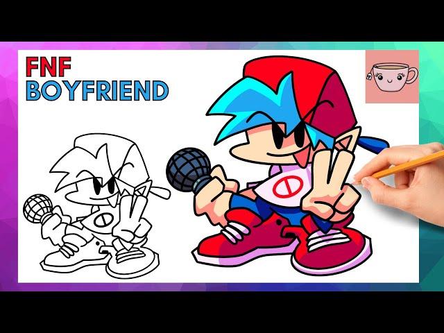 How To Draw Boyfriend - Peace Sign Pose | Friday Night Funkin FNF | Step By Step Drawing Tutorial