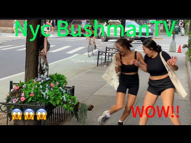 These ladies was horrified NYC bushman prank reactions