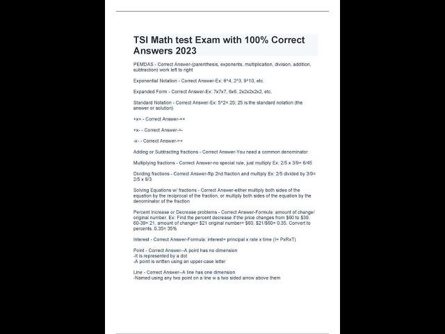 TSI Math test Exam with 100% Correct Answers 2023
