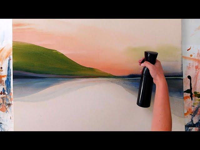 Oh my... This Painting Technique is so Satisfying! / Smooth Sunset with Transparent Landscape Layers