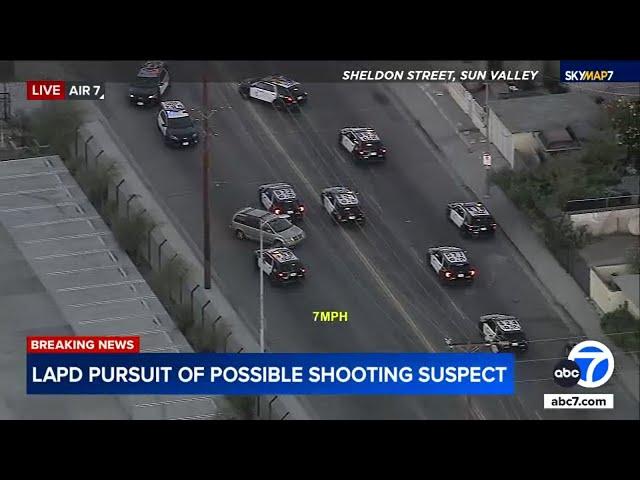 FULL CHASE: Shooting suspect dodges LAPD cars during erratic pursuit