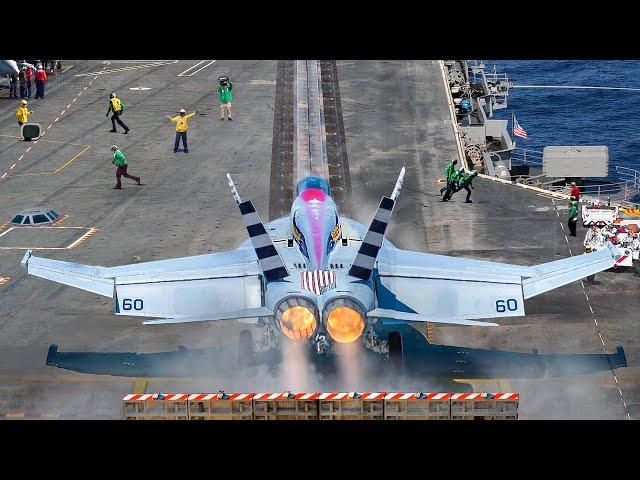 US Powerful F-18 Takes Off From the Sea During Intense Anti-Houthi Operations