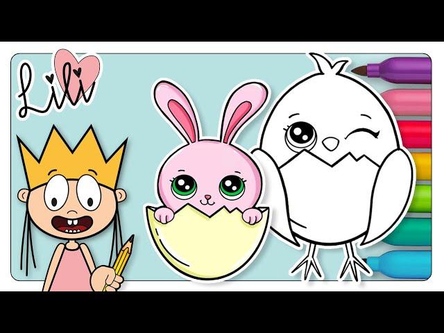 How to Draw an Easter Bunny & Baby Chick | Drawing Cute and Easy with Princess Lili