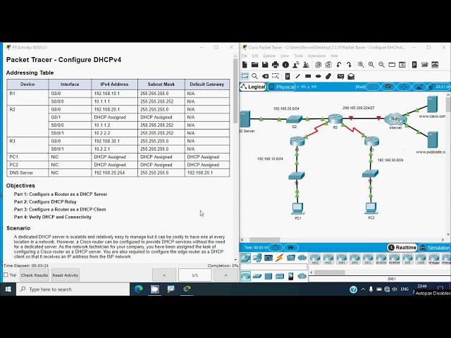 7.2.10 Packet Tracer - Configure DHCPv4