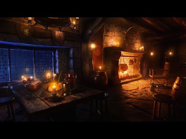 Fireside Harp Music | Medieval Tavern Ambience for Sleep, Relaxation, Study 