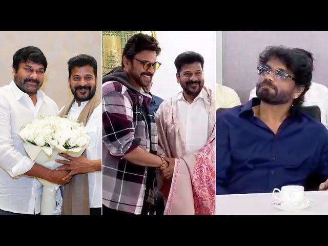 Exclusive Video Of Chiranjeevi With Revanth Reddy | Venkatesh | Nagarjuna | Dil Raju