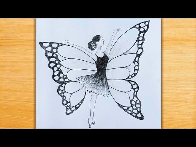 How to draw a Girl with Butterfly wings for beginners || Fairy Drawing - Pencil sketch | Art video