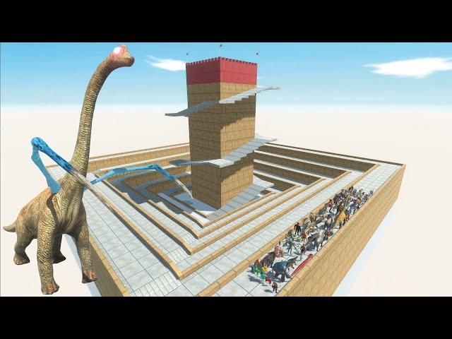 ESCAPE FROM ALIEN BRACHIOSAURUS - DOWNHILL & TOWER COURSE  - Animal Revolt Battle Simulator