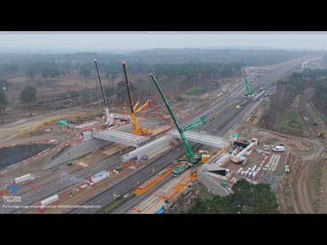 UK's first living heathland bridge Cockcrow Bridge, construction Jan 17,18 & 25th at Ockham, Surrey