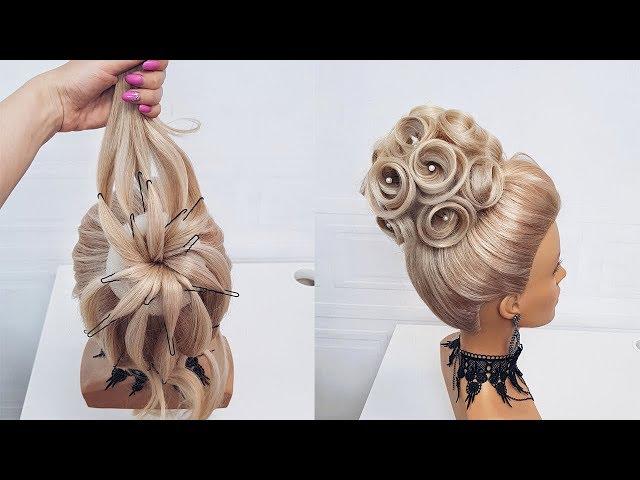 Beautiful hairstyles step by step.Wedding hairstyle.Rose