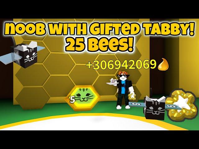 Noob With Gifted Tabby Bee! Gets 25 Bees in 1 Hour! (Bee Swarm Simulator)