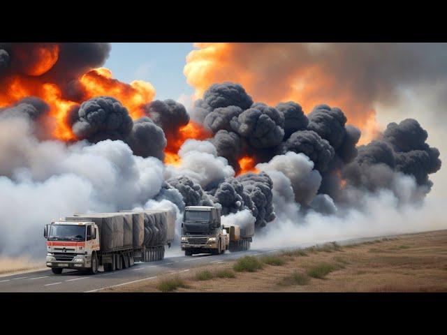 Horrifying Moment, 300 Russian Trucks Carrying 650 Tons of Ammunition Destroyed by US F-16