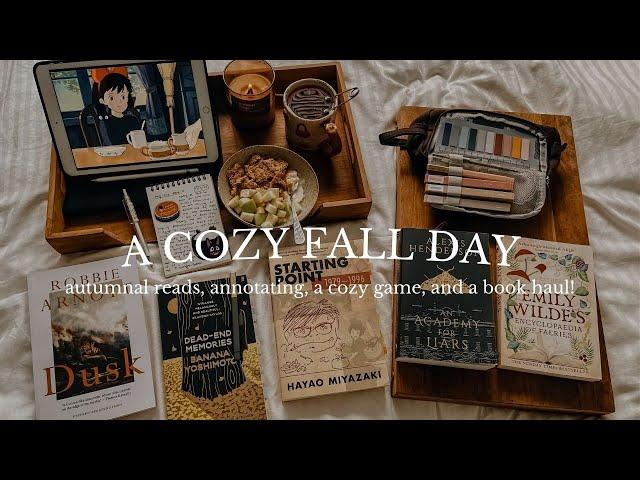 a cozy fall day ️ reading autumnal books, annotating, a cozy game, and unboxings! 